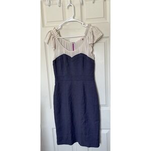 Rebecca Taylor Linen Blend Sheath Dress Blue Beige Top Zip Up Women's 6 Preppy